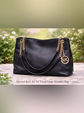 Michael Kors Jet Set Travel Large Shoulder Bag Black Pebbled Leather EUC